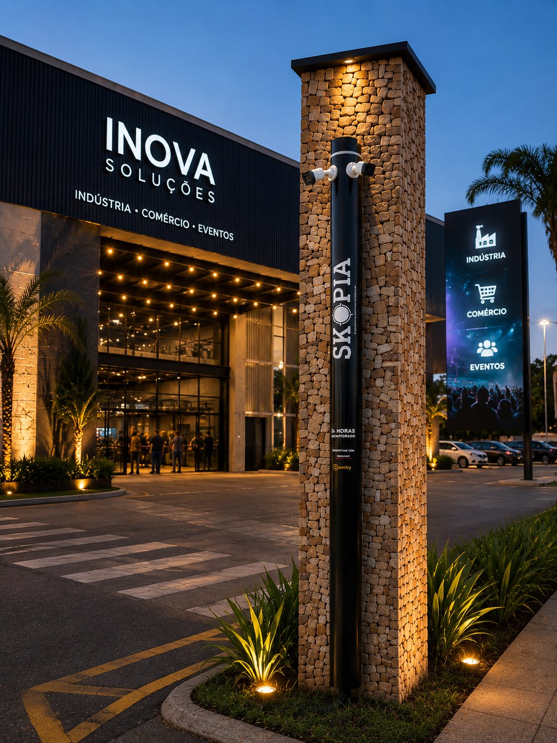 Totem de monitoramento SKOPIA na entrada de complexo de indústria, comércio e eventos